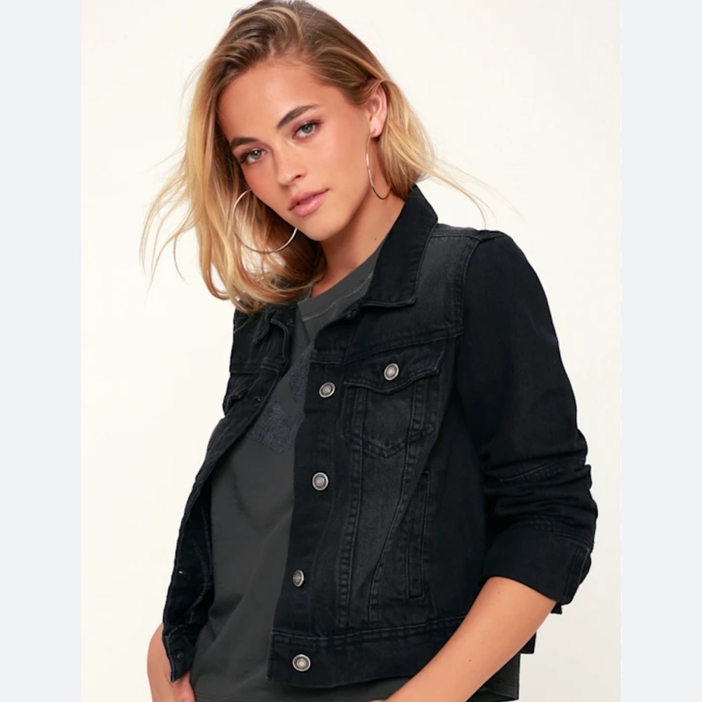 Free People Rumors Washed Black Denim Jacket Size XS